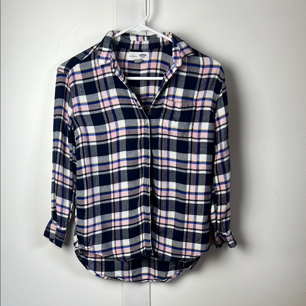 Kids Grunge Flannel Shirt Pink and Blue Plaid